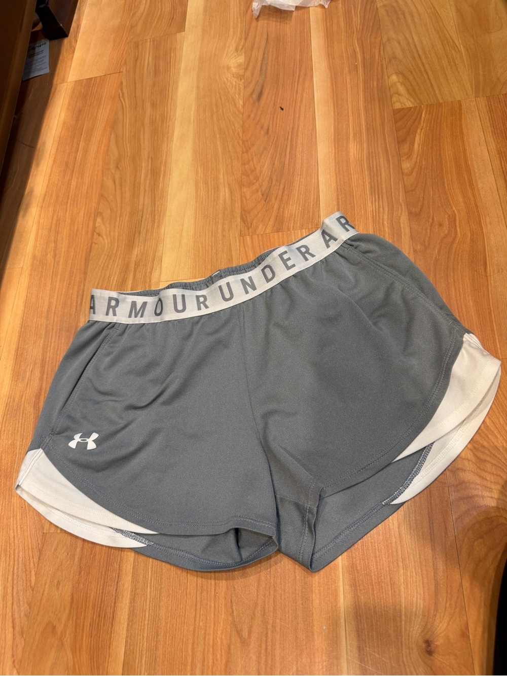 Under Armour Gray Women's Athletic Running Shorts with White Trim